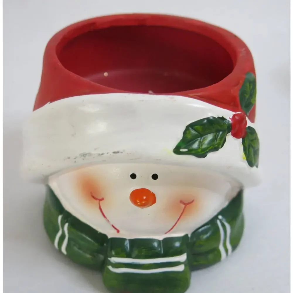 CHRISTMAS 2 Holiday Candle Holders Snowman Holly Berry Votive Winter Candles